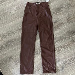 Abercrombie 90s straight ultra high rise vegan leather pant dark brown size 25L